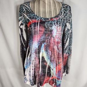 DB Sport Multicolored Pleated Front Long Sleeve Top Size Medium